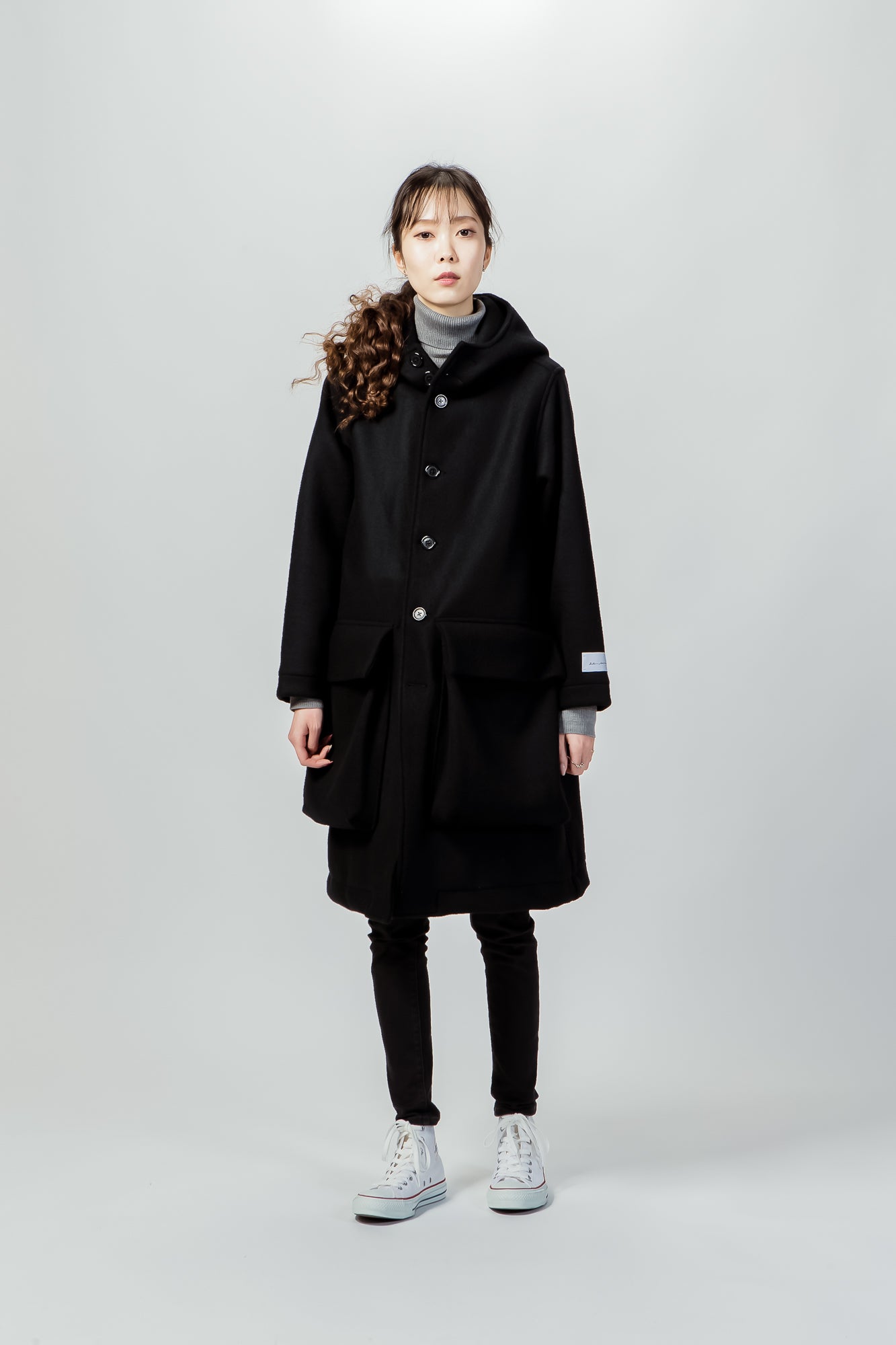 RMS-01 WOOL HOODED COAT BLACK