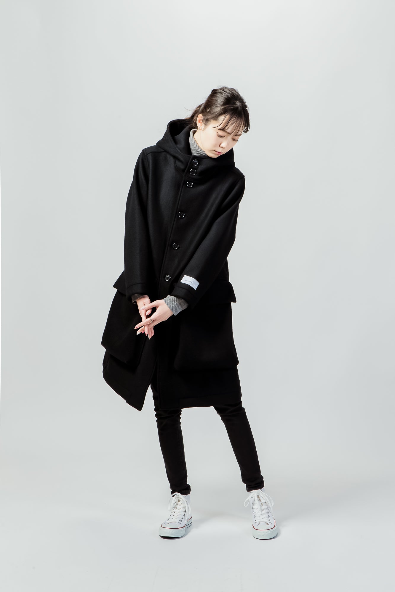 RMS-01 WOOL HOODED COAT BLACK